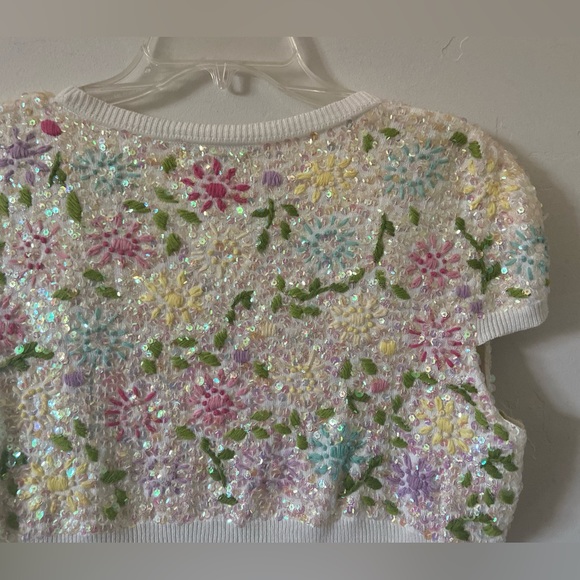 🆕 Sequin Floral Short Sleeve Cardigan - Picture 7 of 8